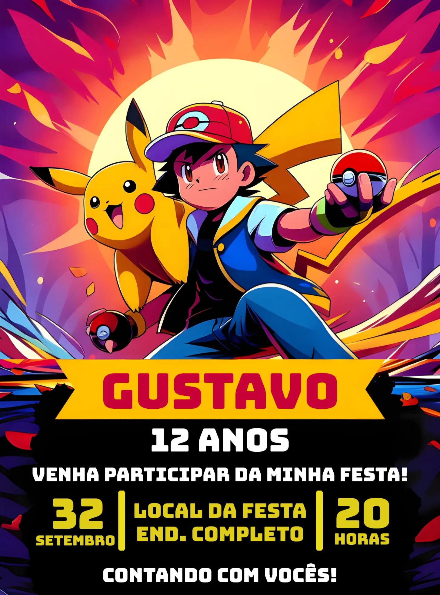 Convite Pokemon Menino para mais pesquisados