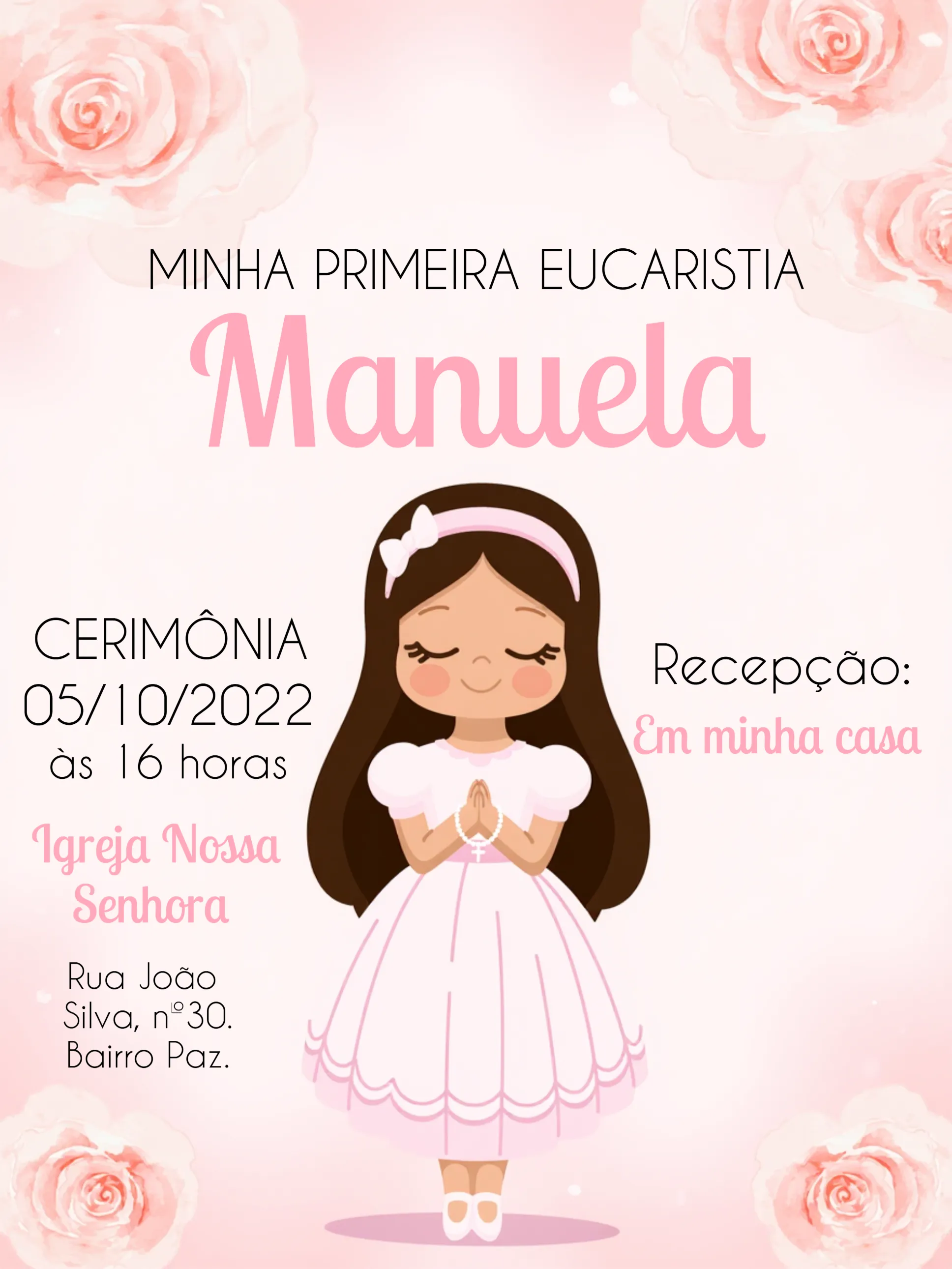 Convite Primeira Comunhão Barismo editável e personalizável