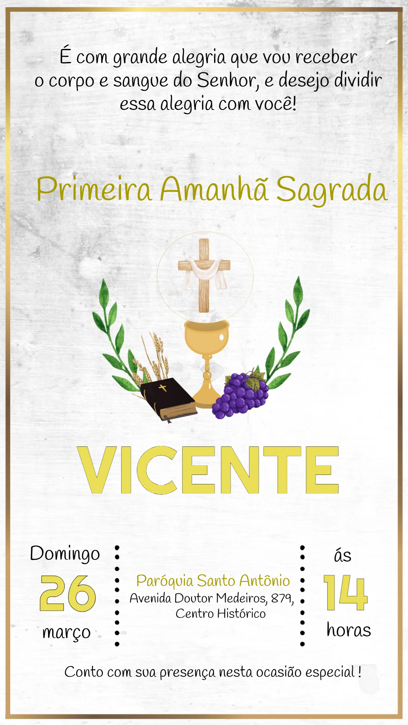 Convite Primeira Comunhão Batizado editável e personalizável