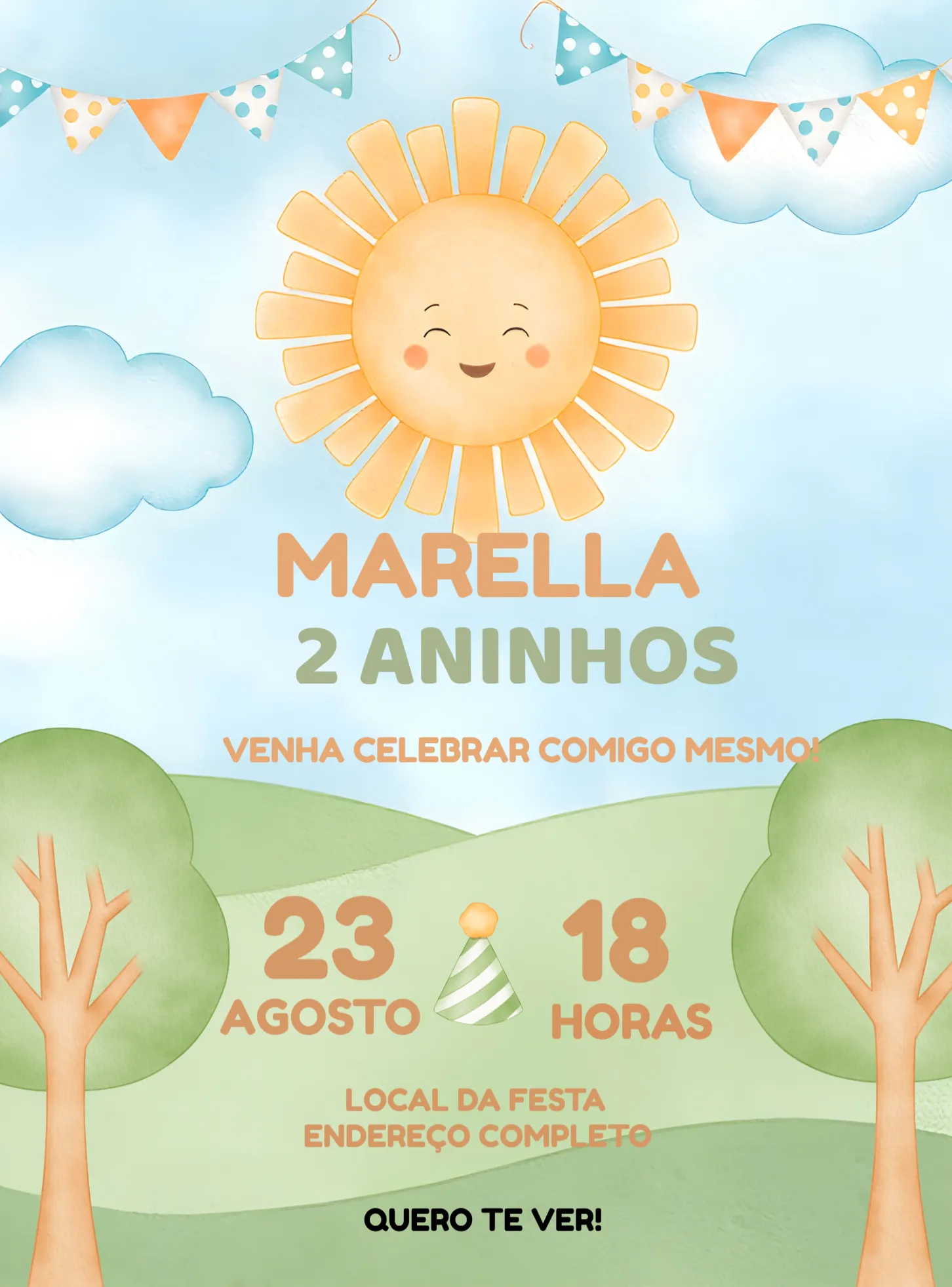 Convite Primeira Volta Ao Sol Little editável e personalizável