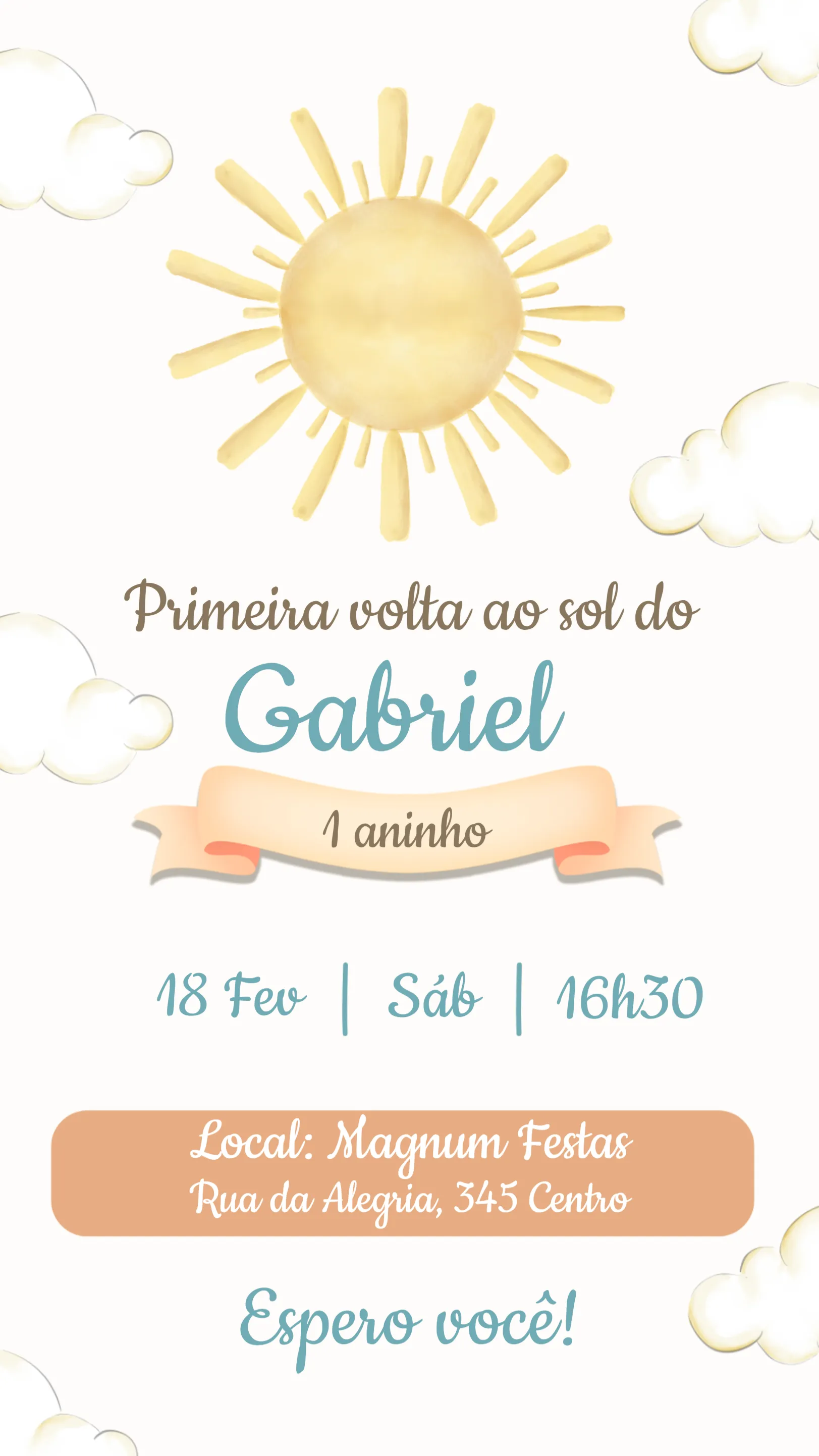 Convite Primeira Volta Ao Sol Menina editável e personalizável