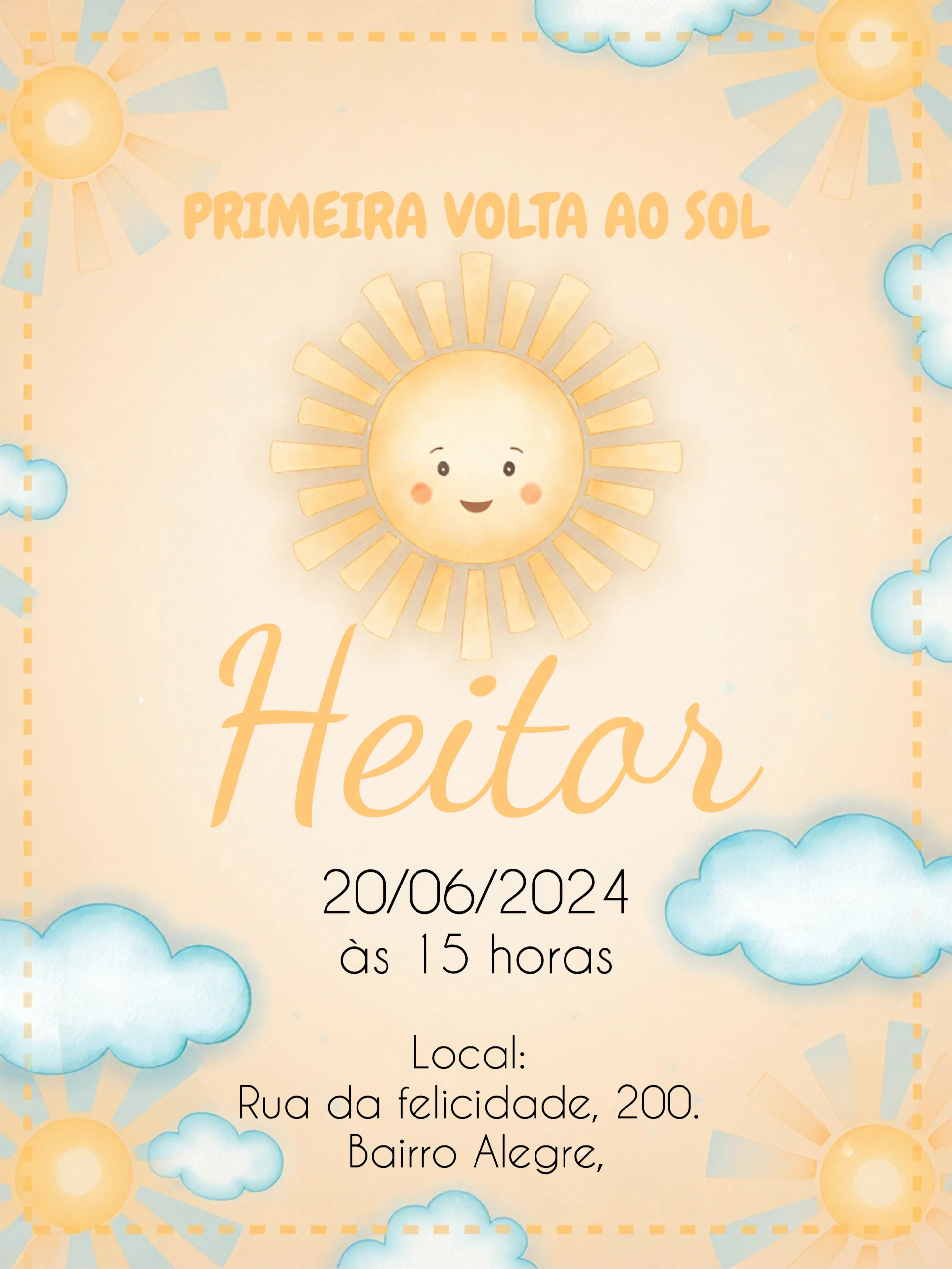 Convite Primeira Volta Ao Sol Menino Floral editável e personalizável