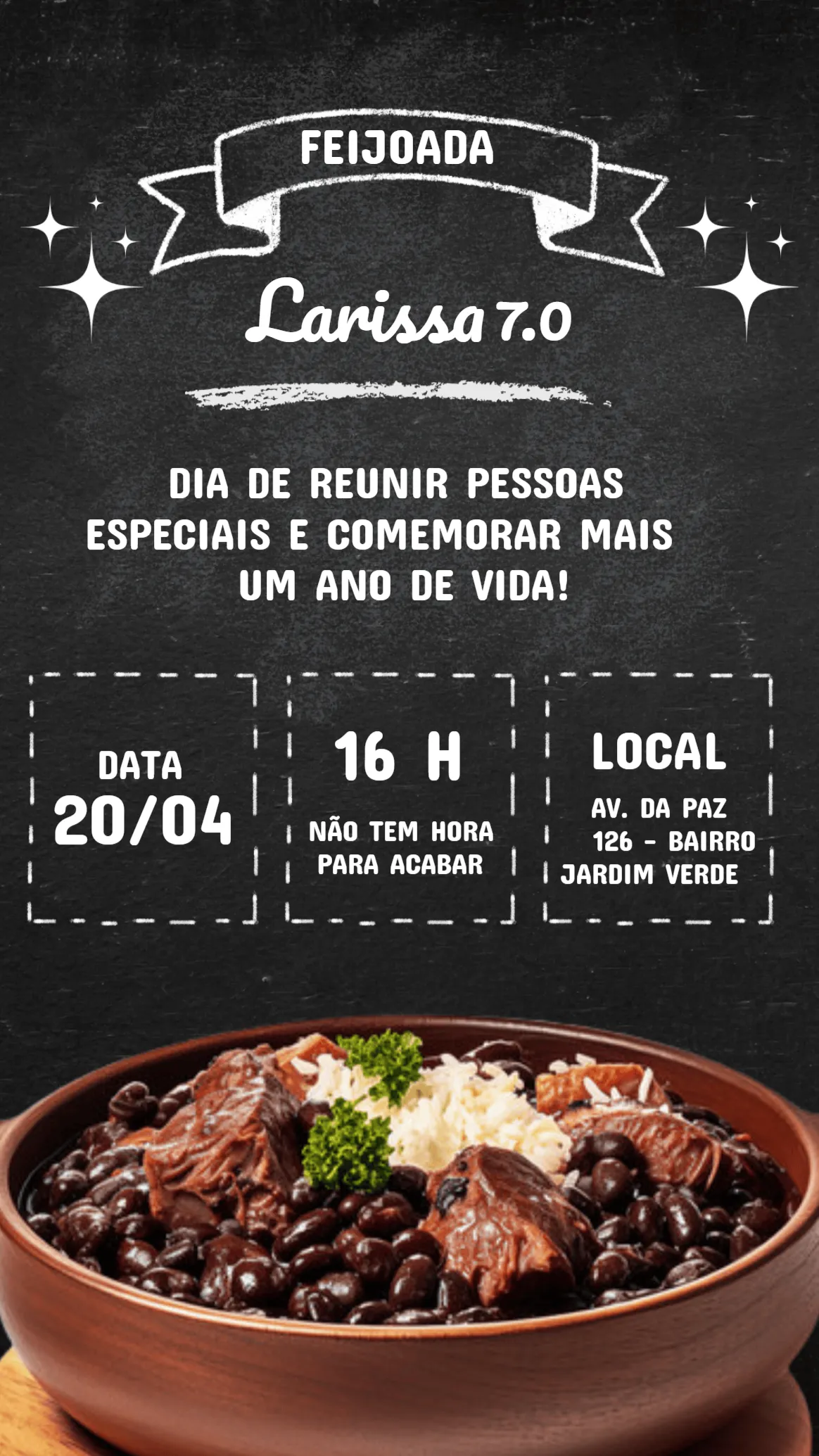 Convite Quadro Negro Feijoada Adulto para aniversário