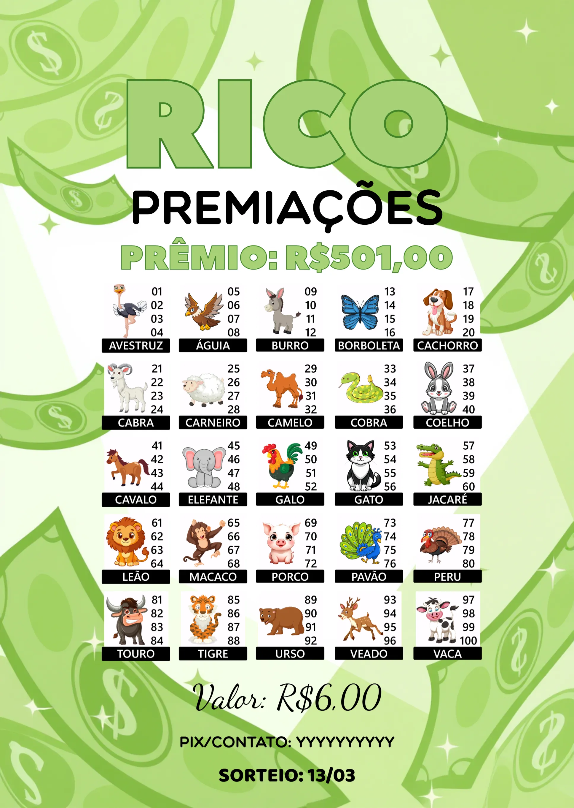 Rifa De Bicho Premiações Animais