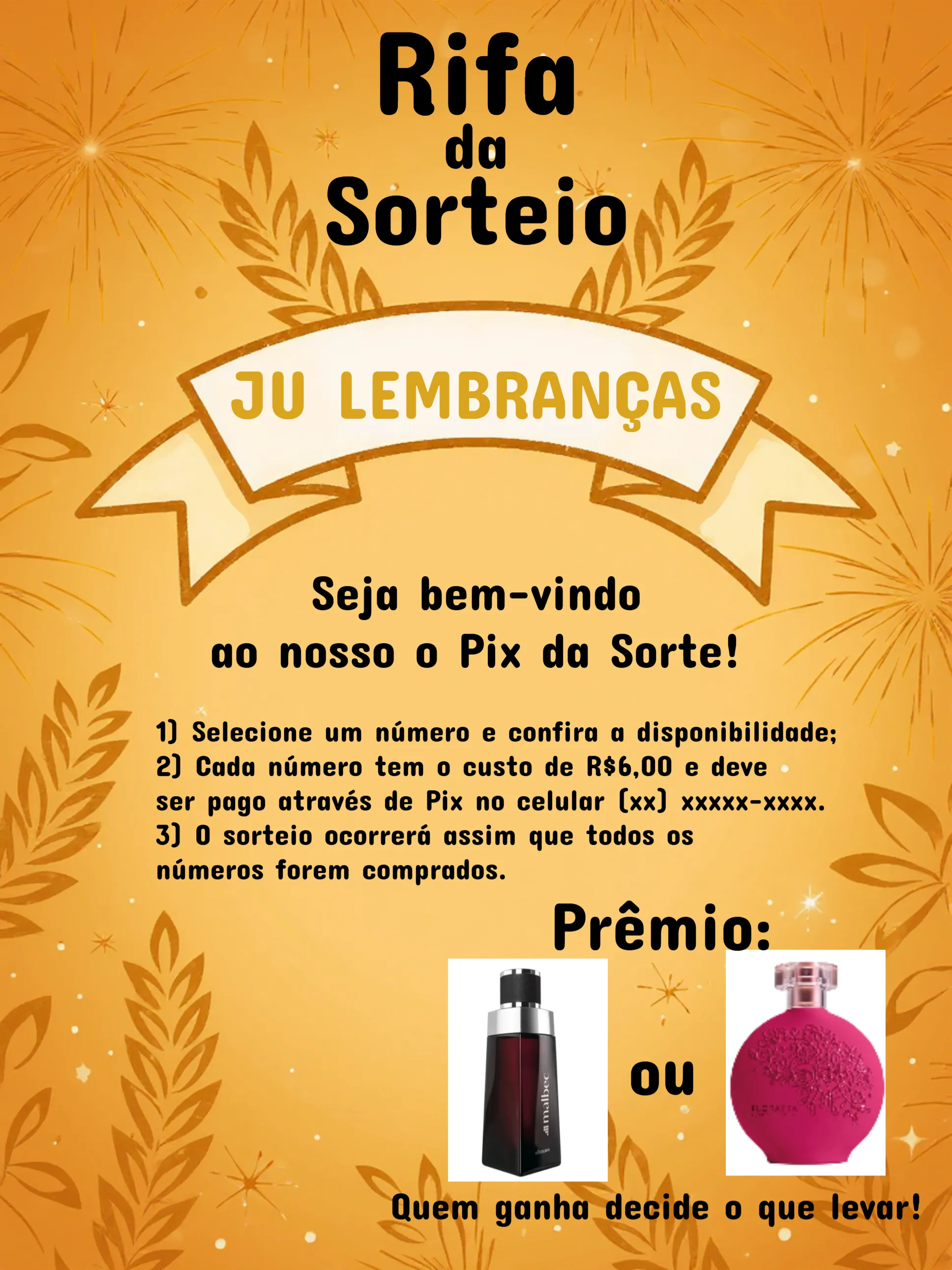 Convite Rifa Pix Da Sorte Dourado editável e personalizável