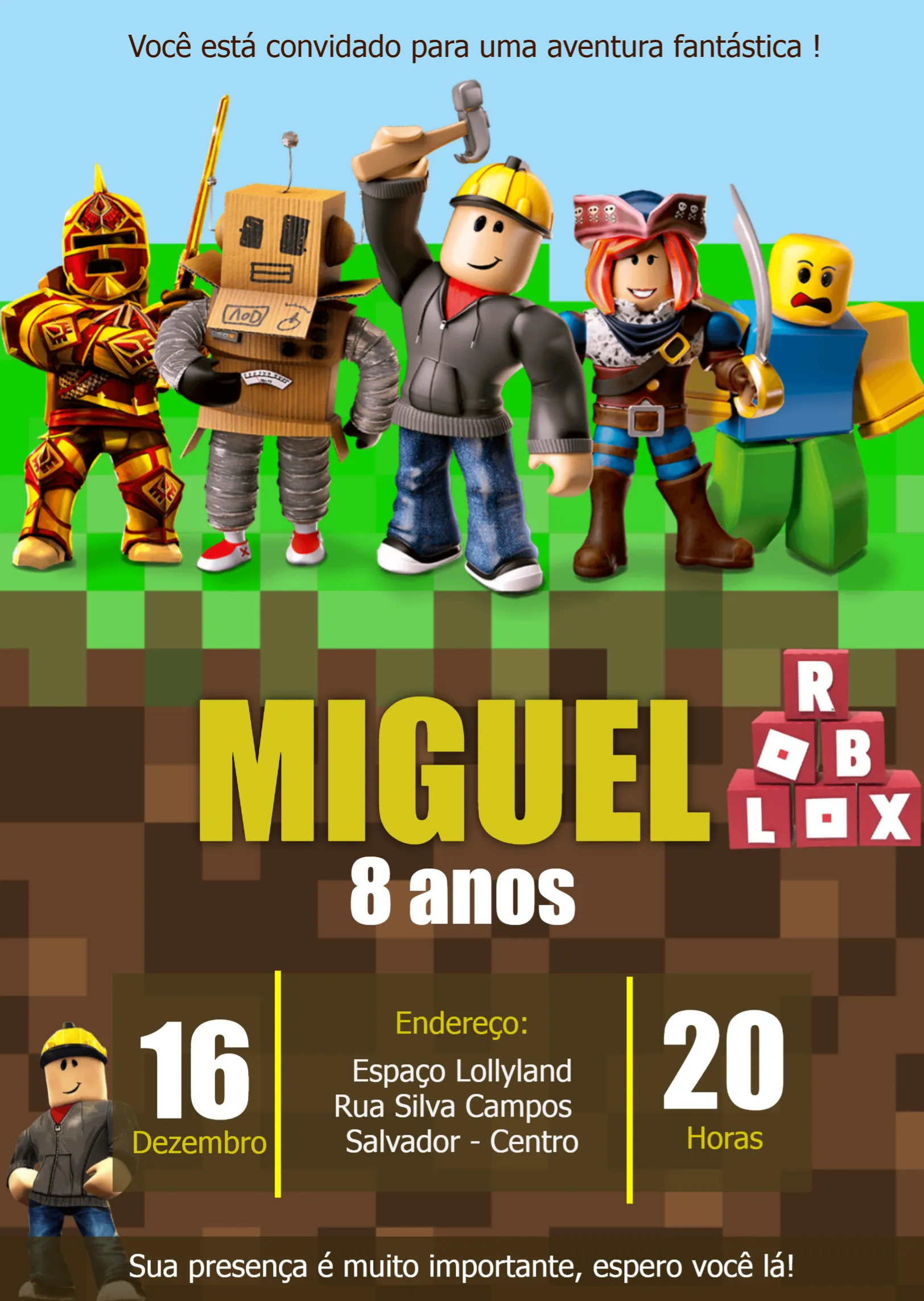 Convite Roblox Robux para aniversário infantil