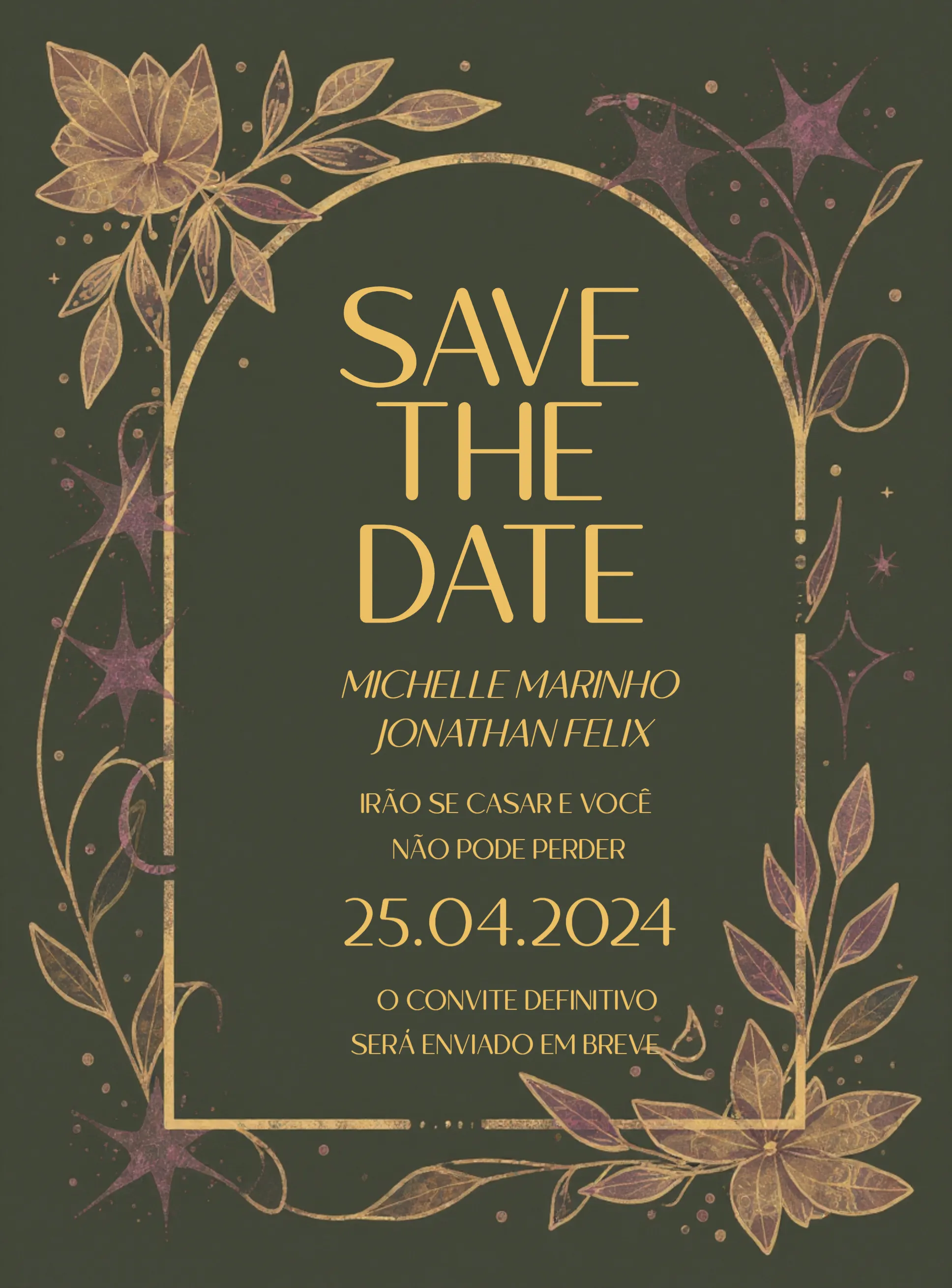 Save The Date Casamento Elegante Verde Dourado -