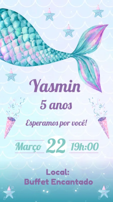 Convite Sereia editável e personalizável