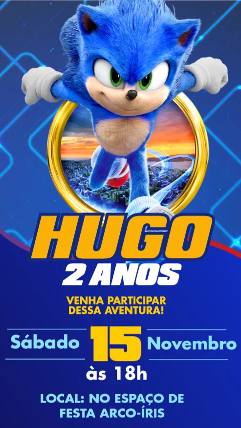 Convite Sonic editável e personalizável