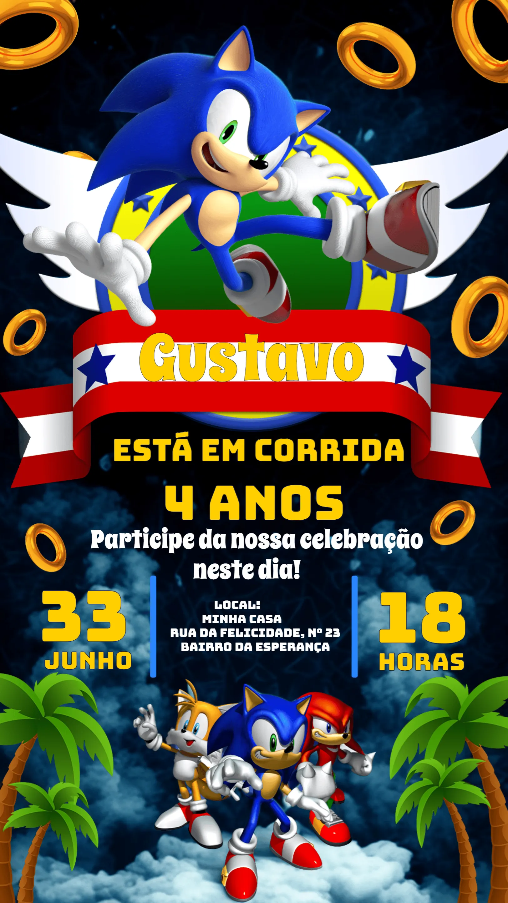 Convite Sonic Anel para mais pesquisados