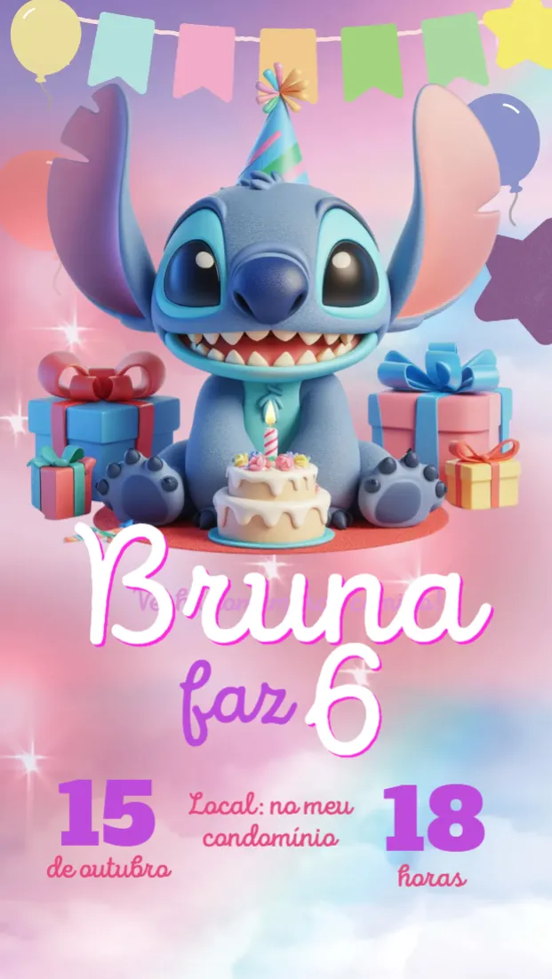 Convite Stich editável e personalizável