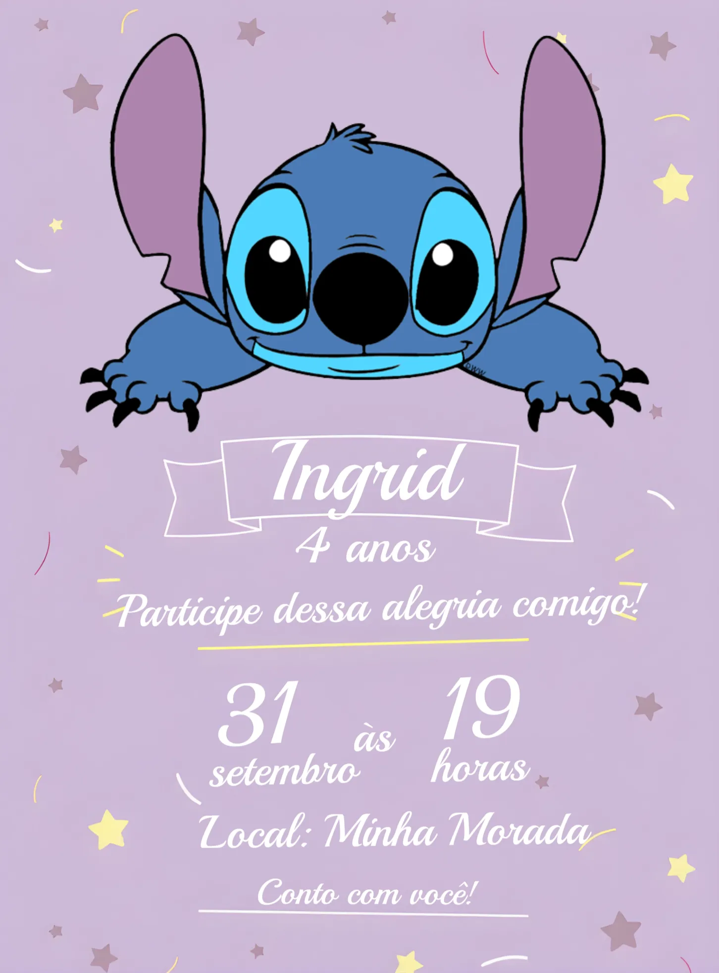 Convite Stitch Branco para mais pesquisados