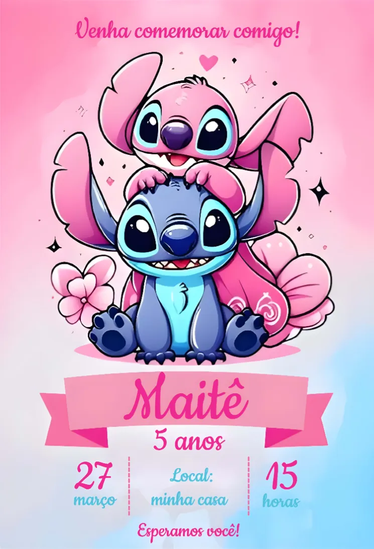 Convite Stitch Doces editável e personalizável
