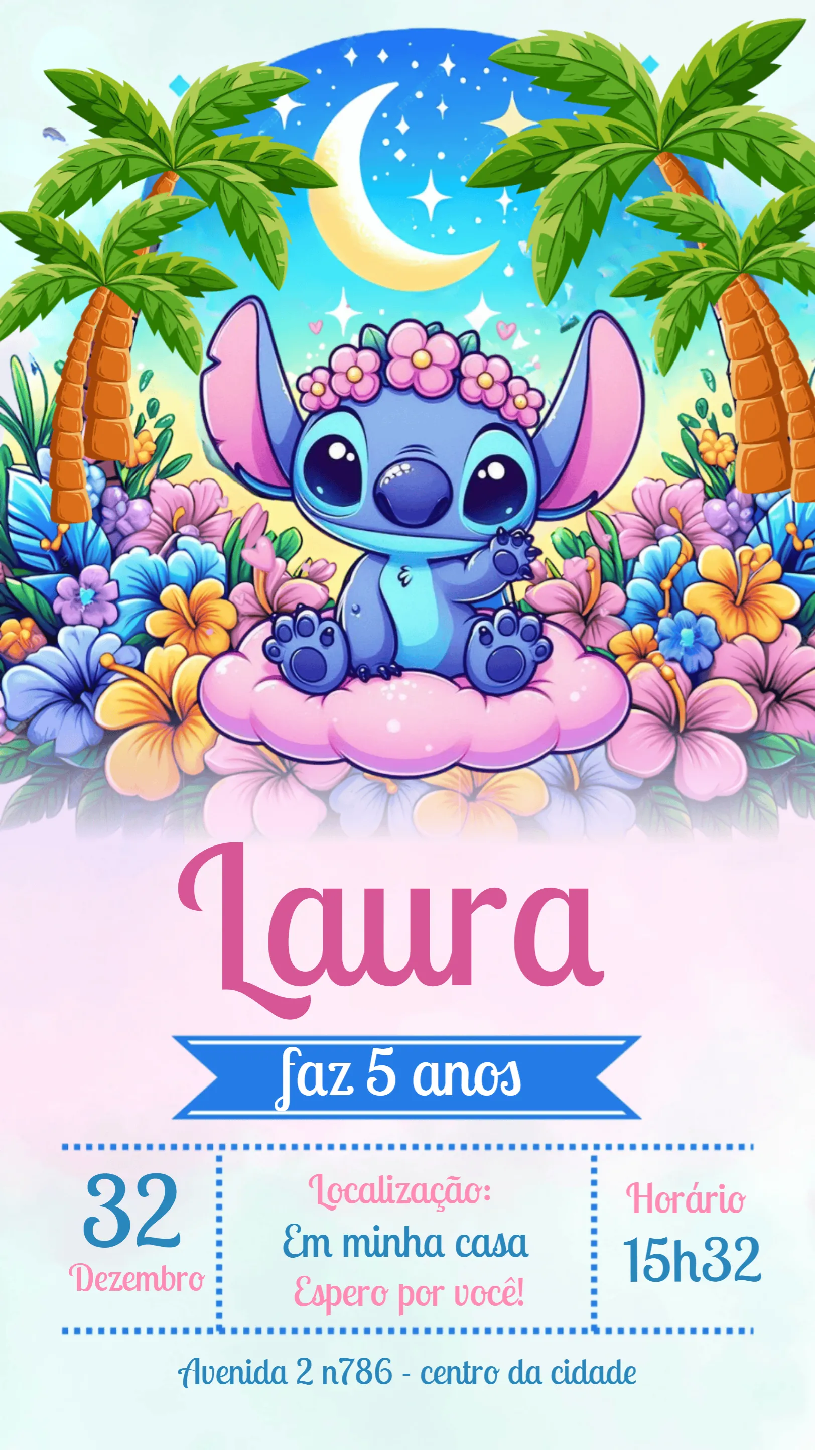 Convite Stitch Lilo editável e personalizável