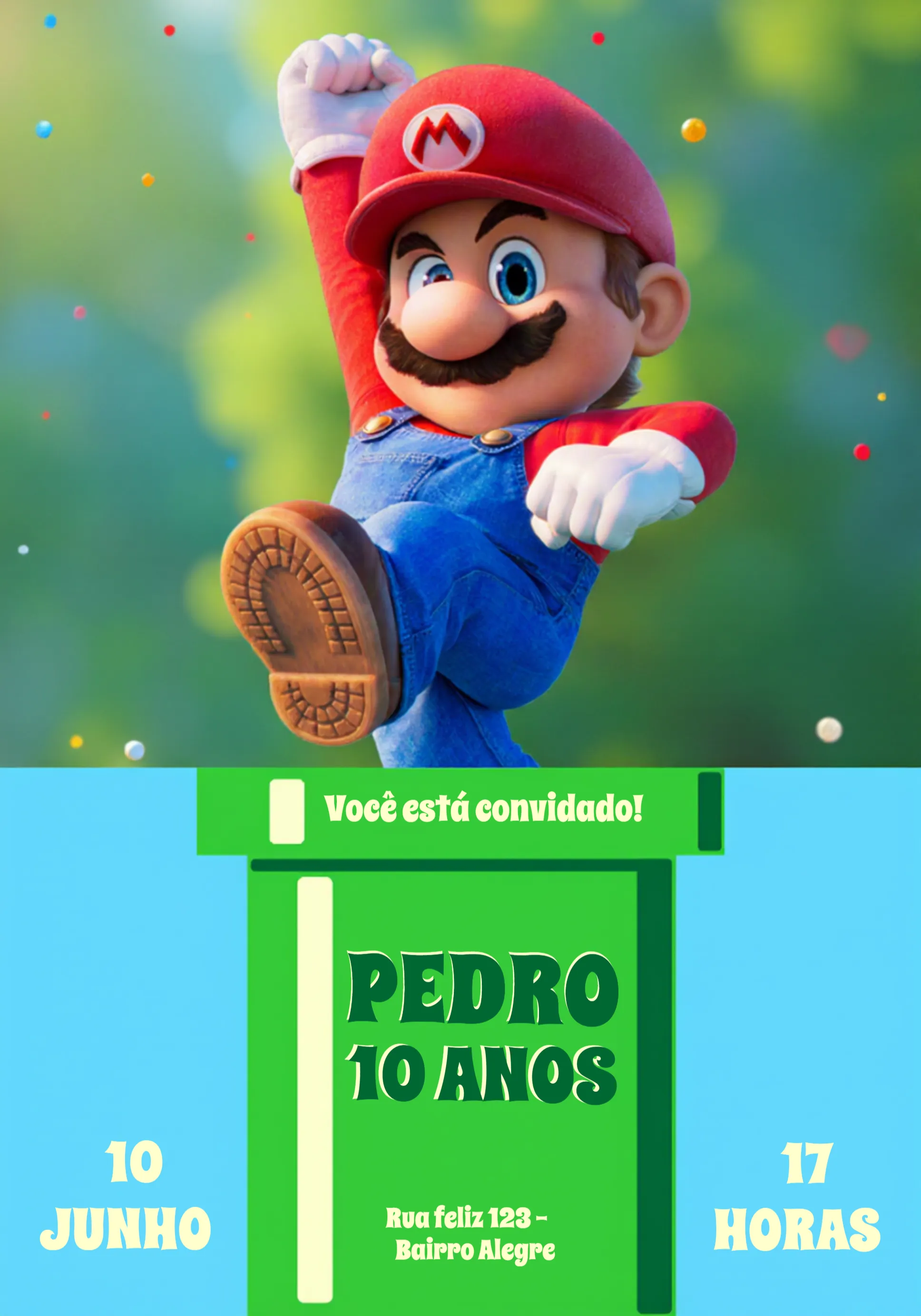 Convite Super Mario Vermelho para aniversário