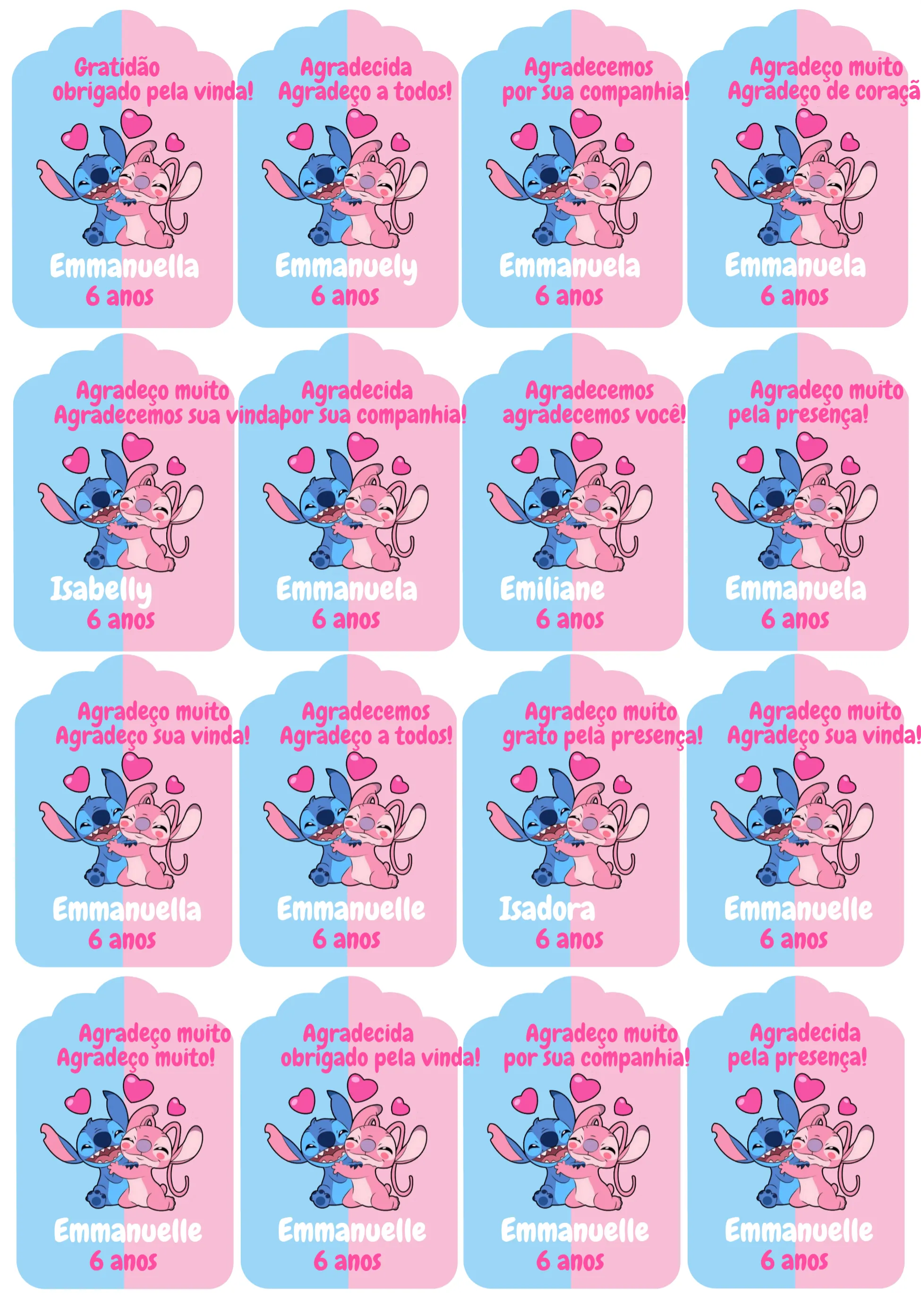 Etiqueta de Agradecimiento Stitch y Angel Rosa - Búsquedas Populares |  Convitede, image size:1950x2785