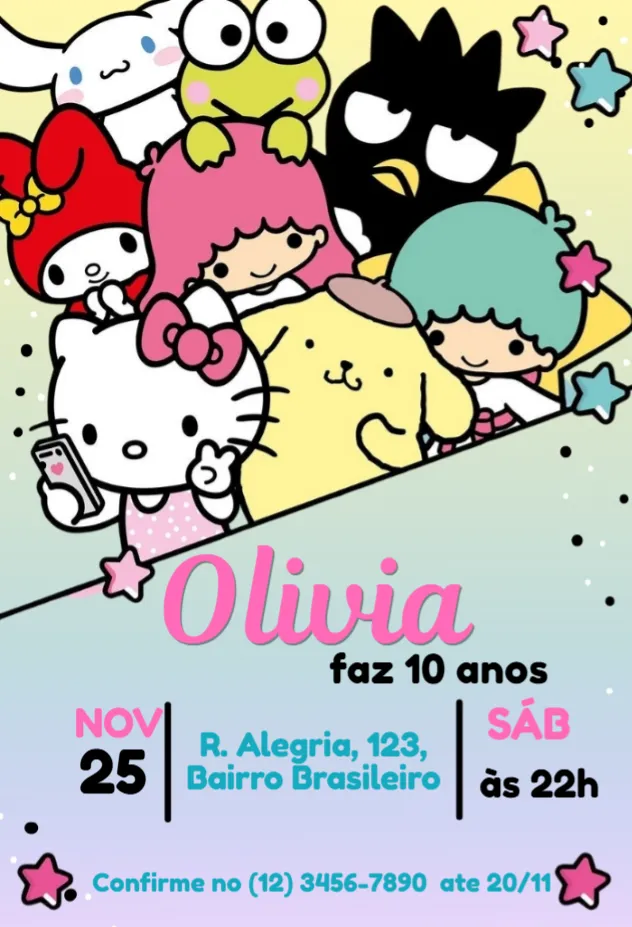 Convite Hello Kitty e Amigos editável e personalizável