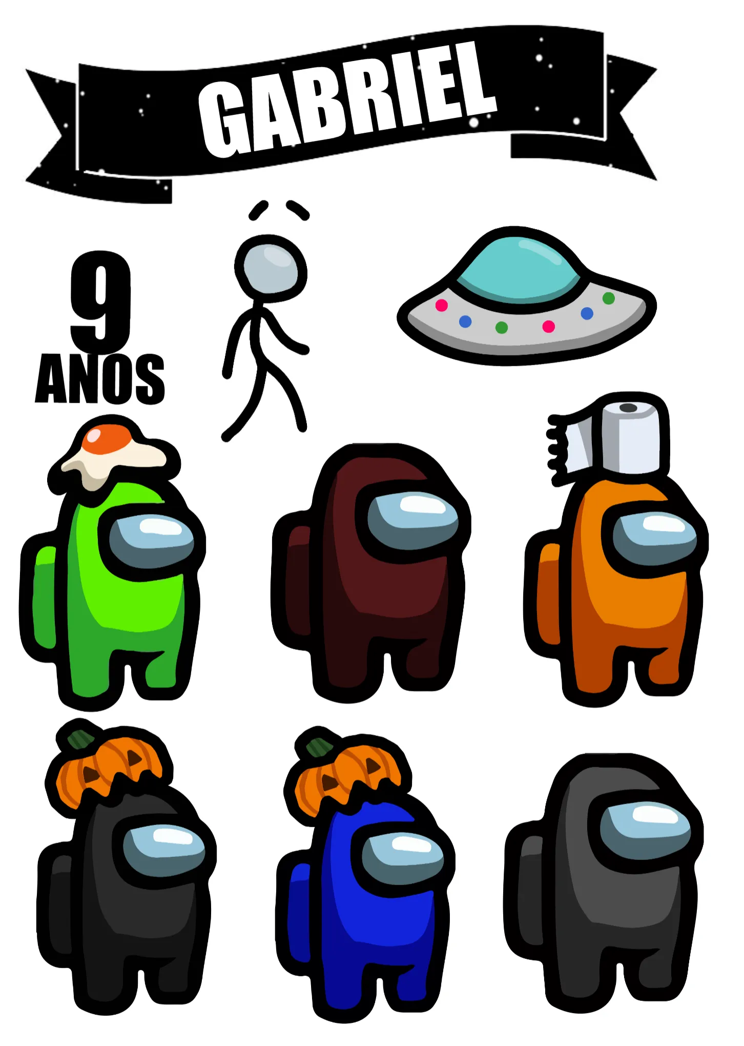 Convite Topo De Bolo Among Us Topper editável e personalizável