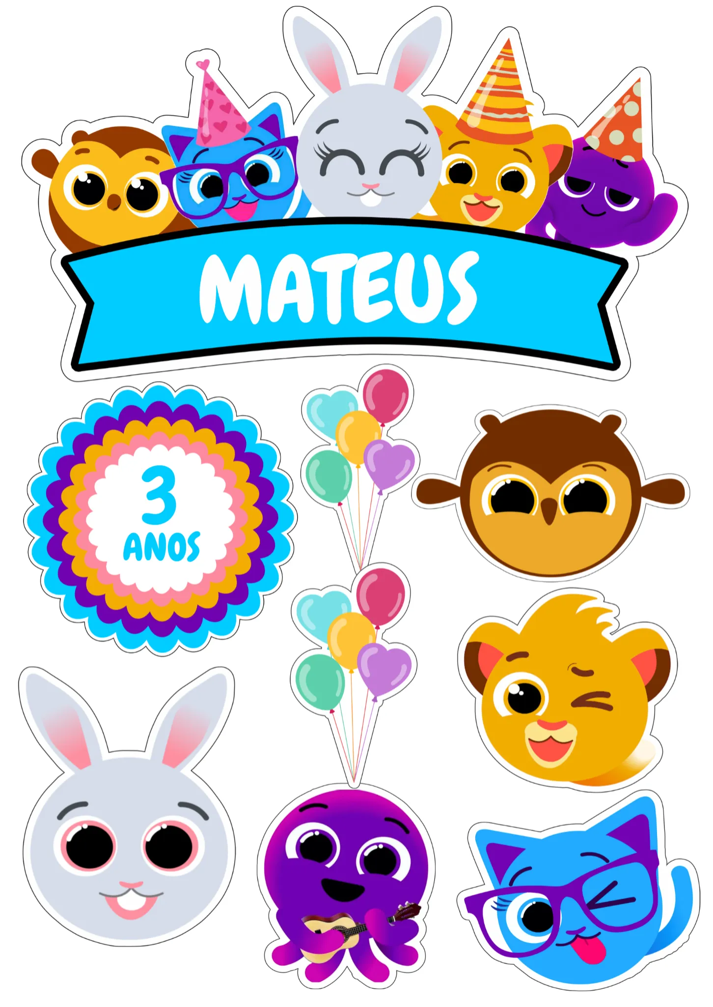 Convite Topo De Bolo Bolofofos Cake editável e personalizável