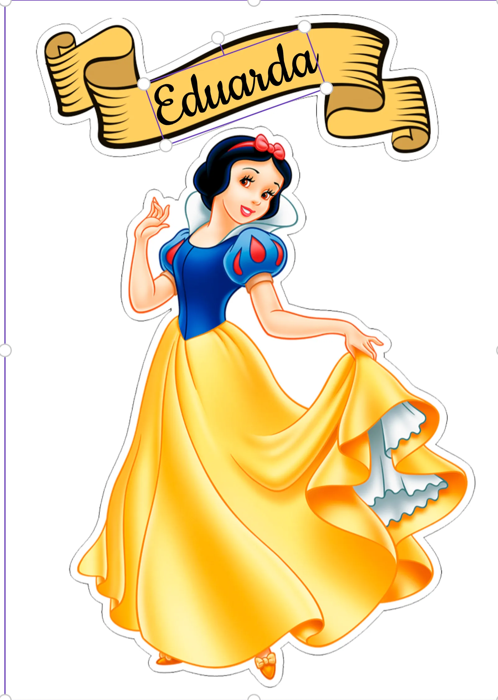 Convite Topo De Bolo Branca Neve Amarelo editável e personalizável