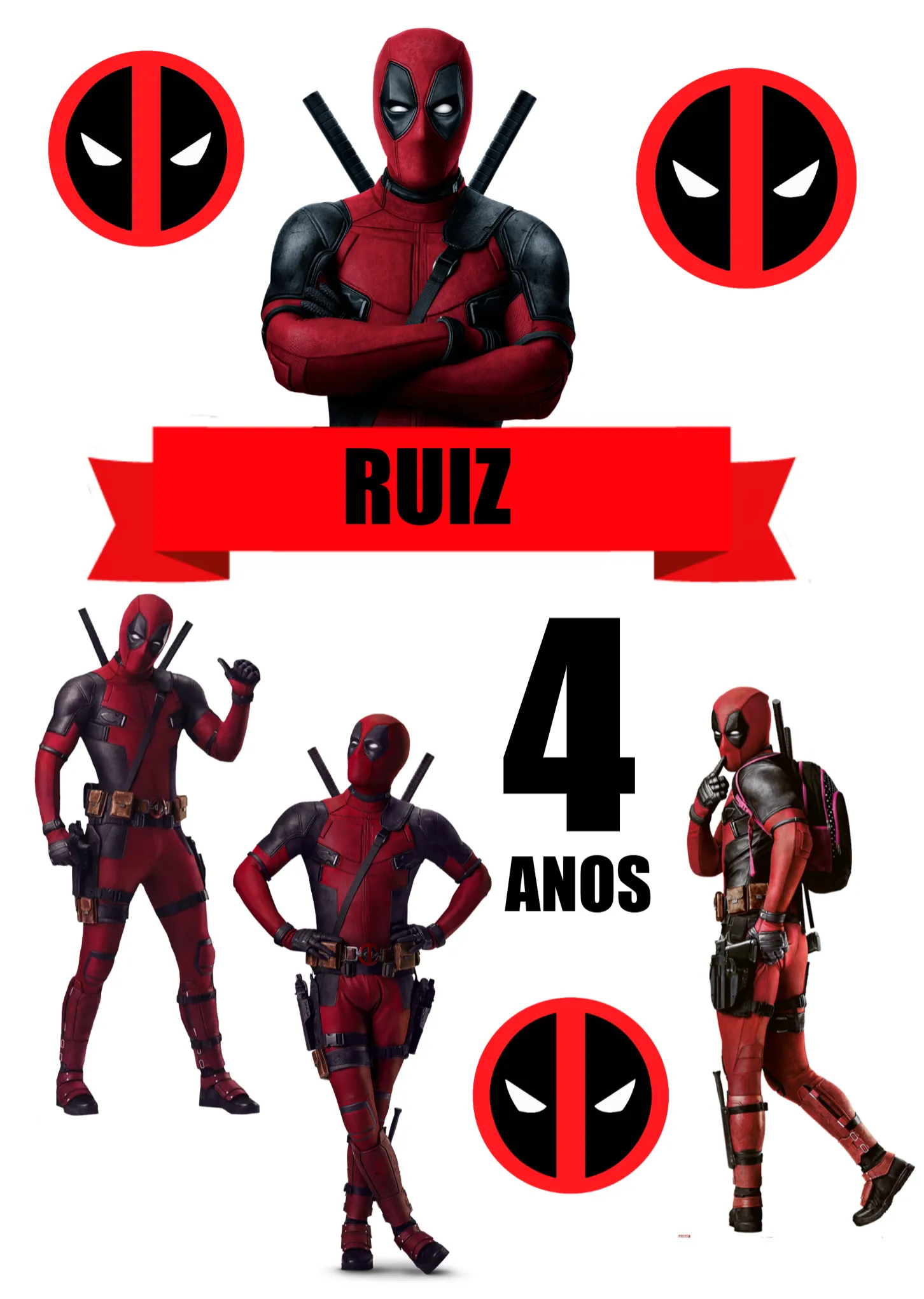 Invite Deadpool Cake Topper editable and customizable