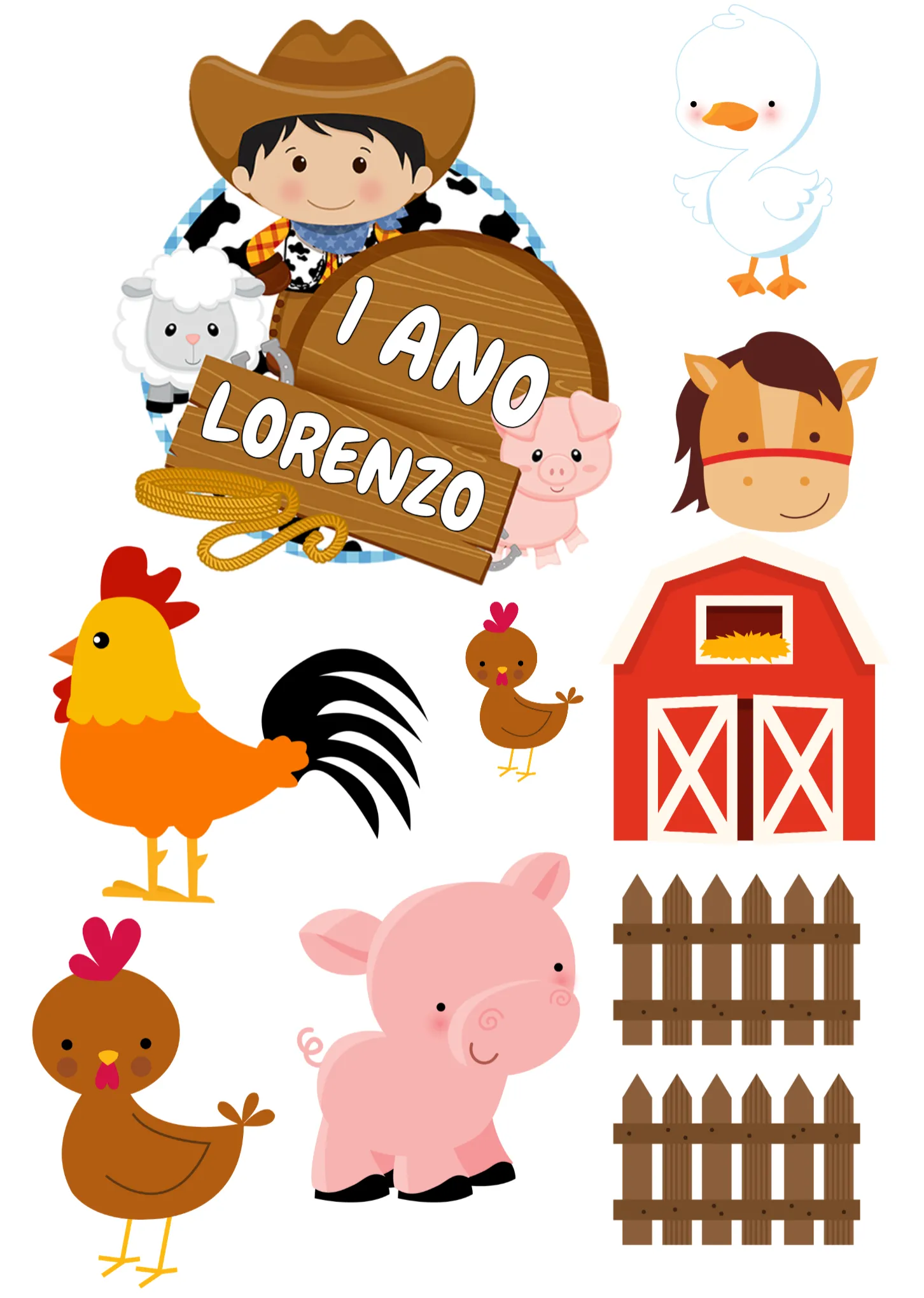 Convite Topo De Bolo Fazendinha Menino editável e personalizável