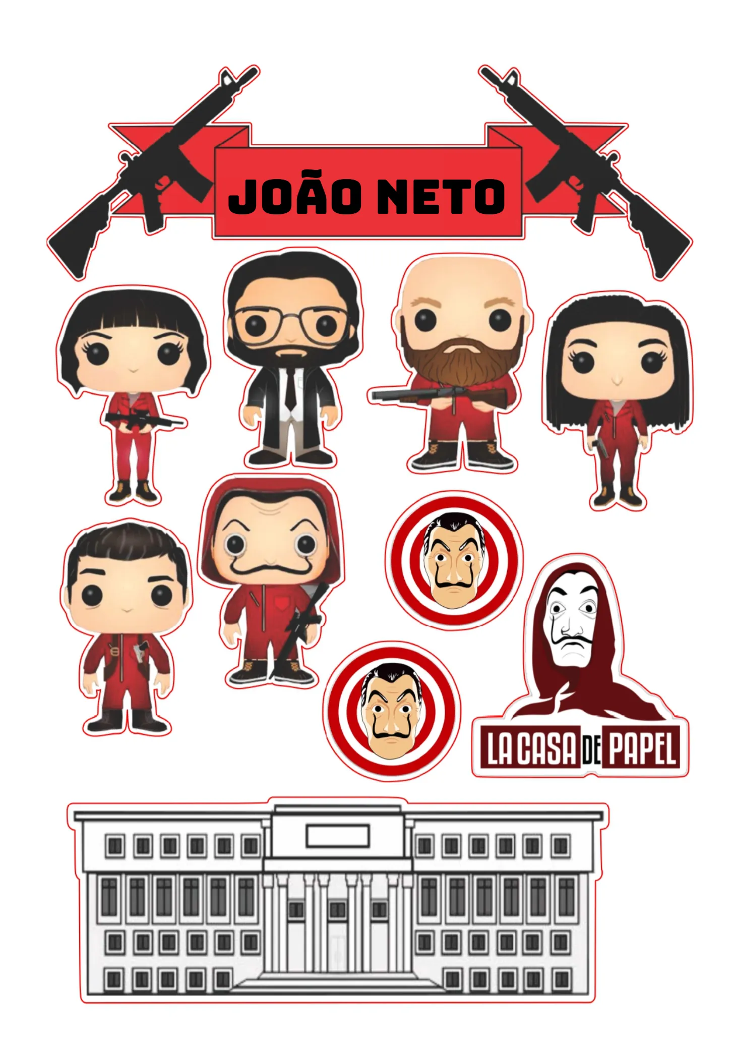 Convite Topo De Bolo La Casa Papel Preto editável e personalizável