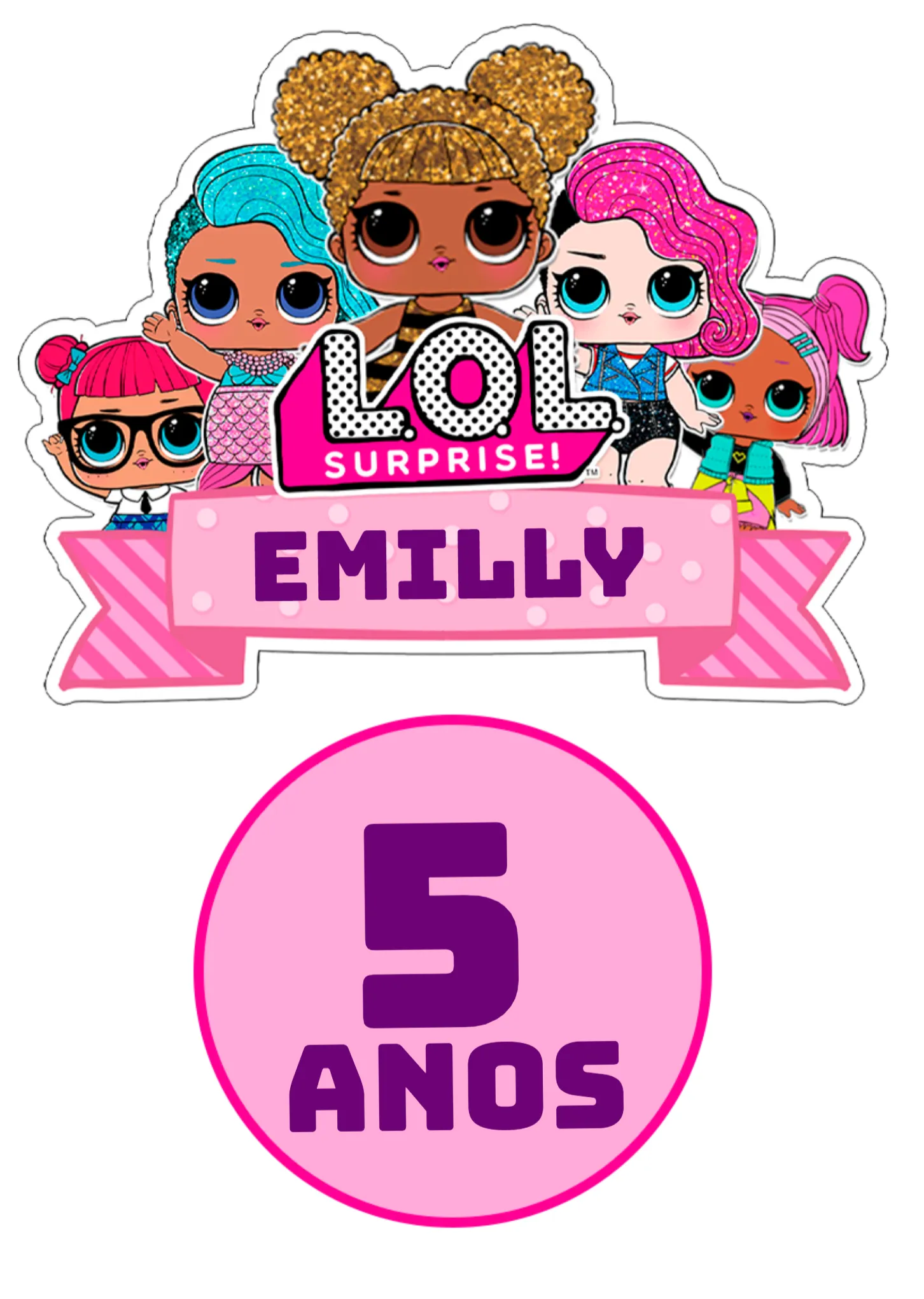Convite Topo De Bolo Lol Surprise Colorido editável e personalizável