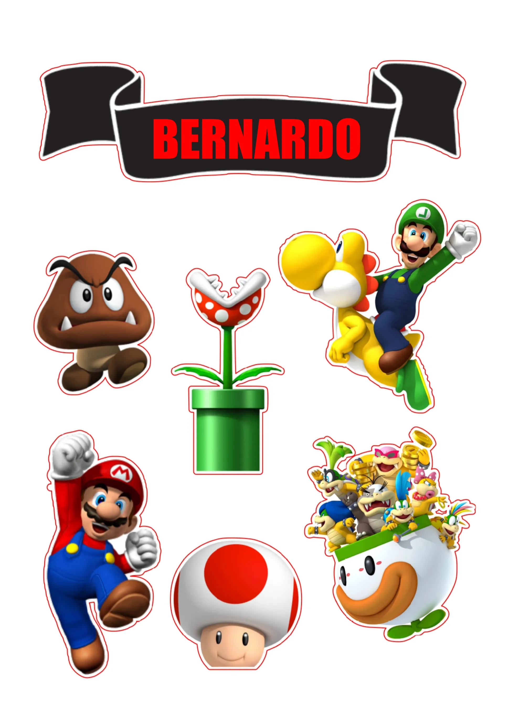 Convite Topo De Bolo Mario Bross Vermelho editável e personalizável