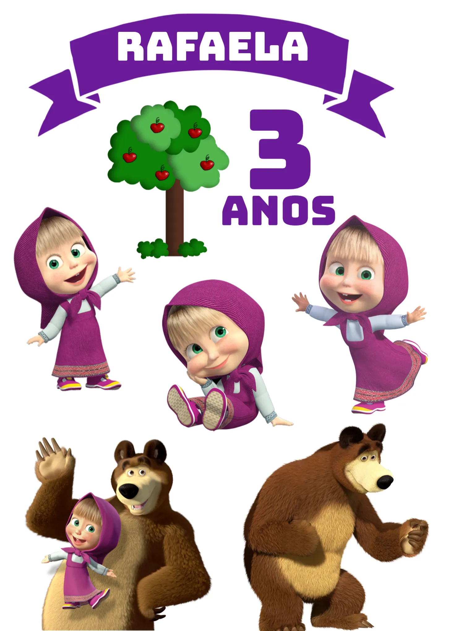 Invite Masha and the Bear Colorful Cake Topper editable and customizable