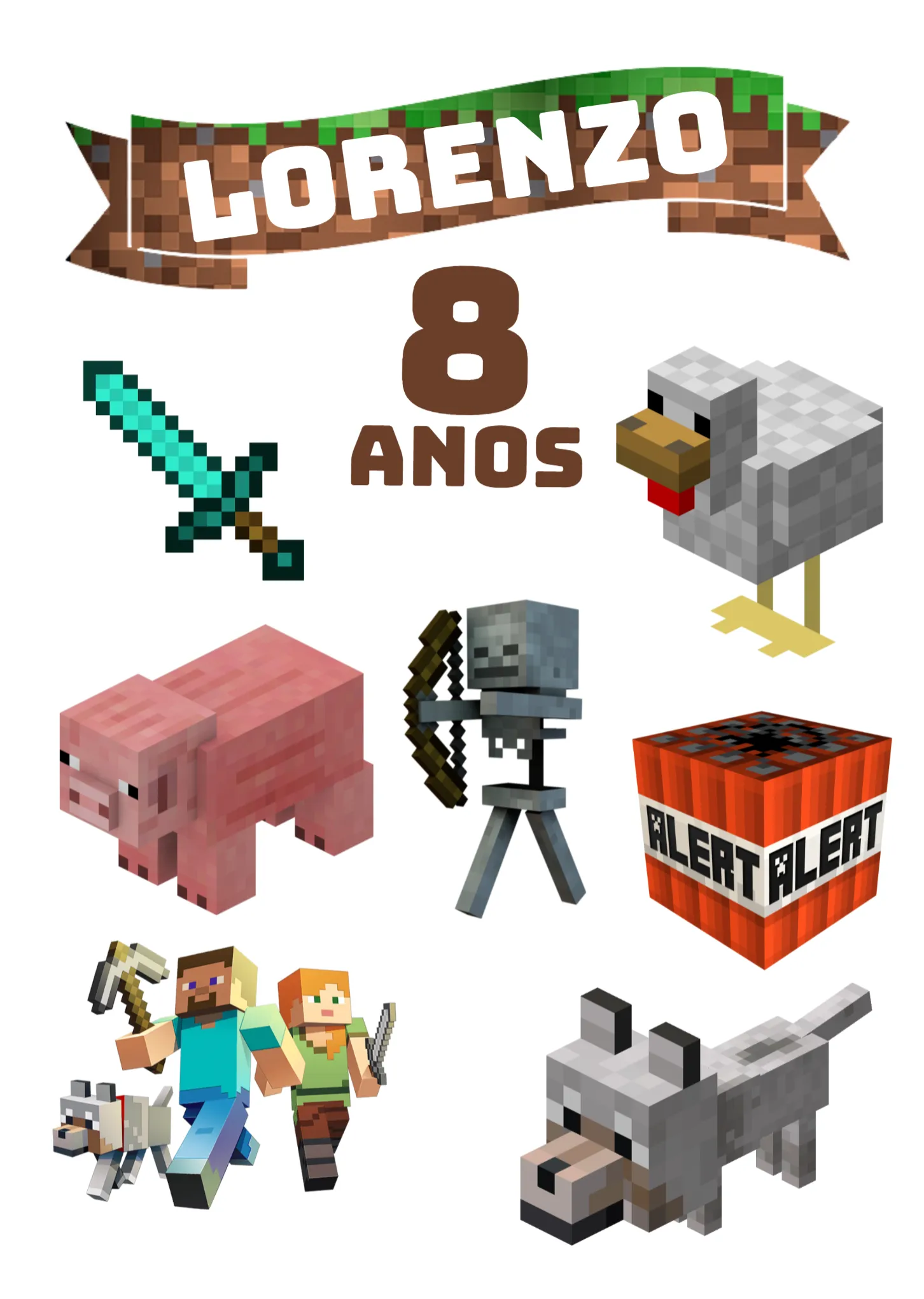 Invite Colorful Minecraft Cake Topper editable and customizable