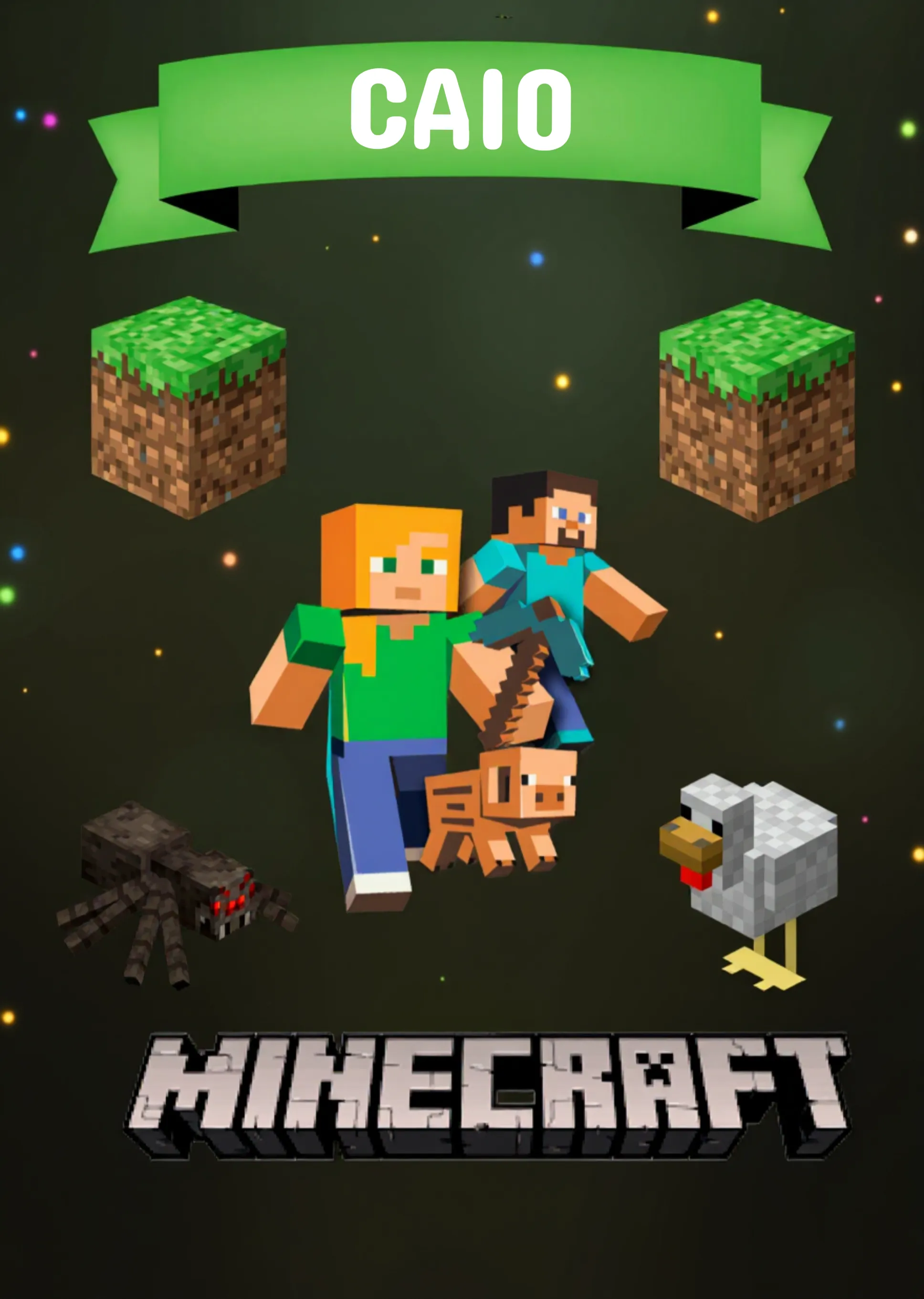 Convite Topo De Bolo Minecraft Imprimir editável e personalizável