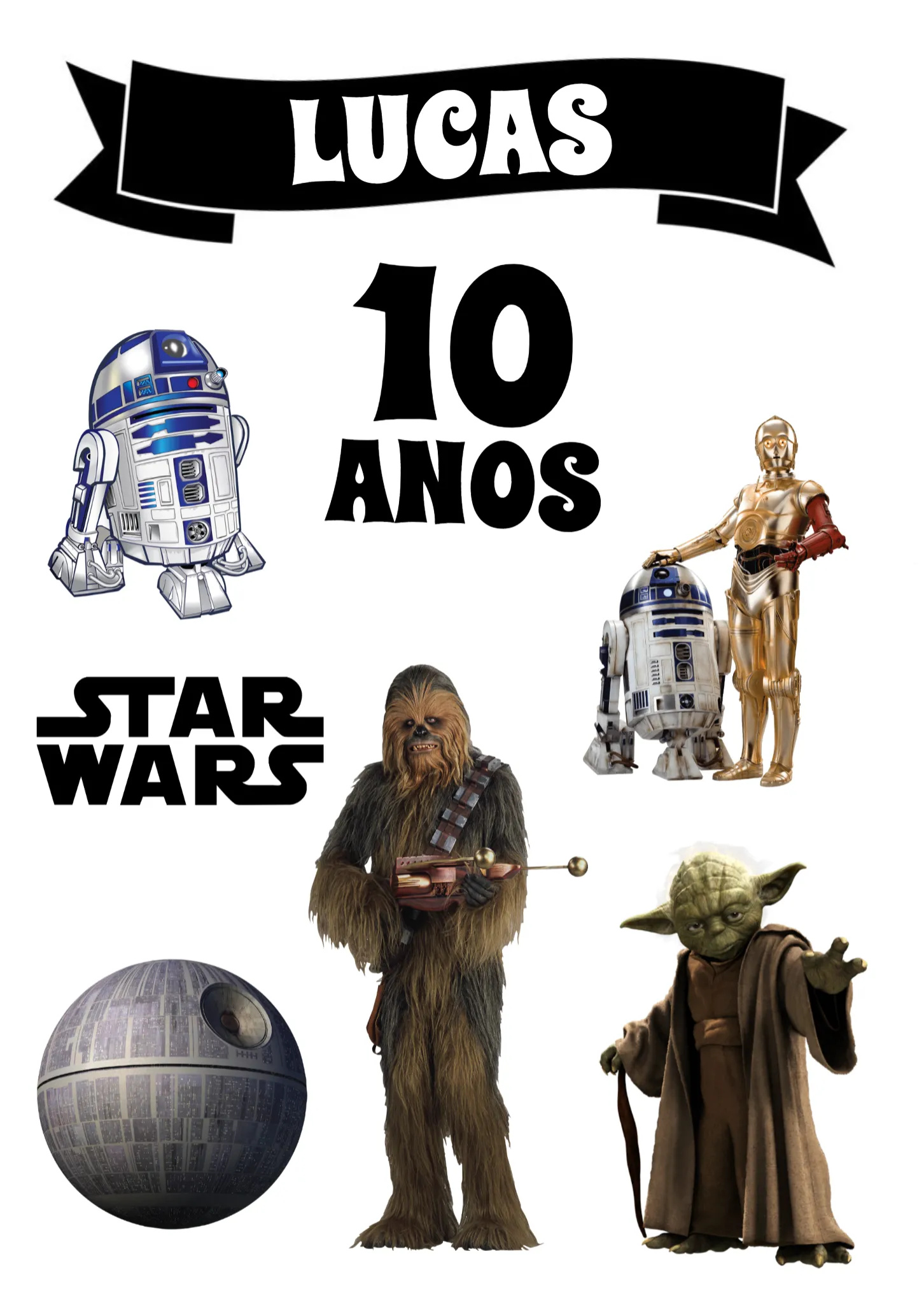 Convite Topo De Bolo Star Wars Filme editável e personalizável