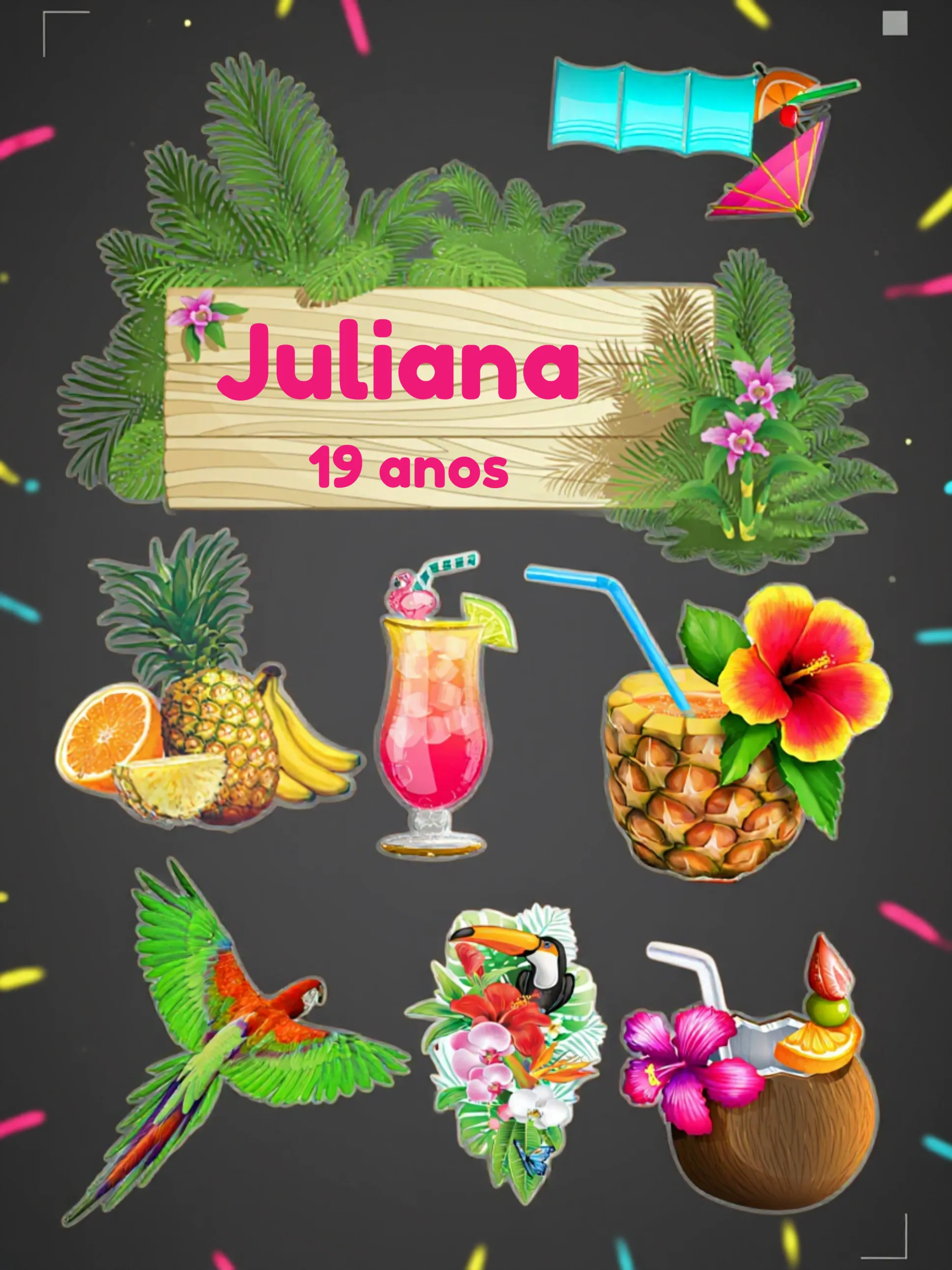 Invite Yellow Tropical Cake Topper editable and customizable