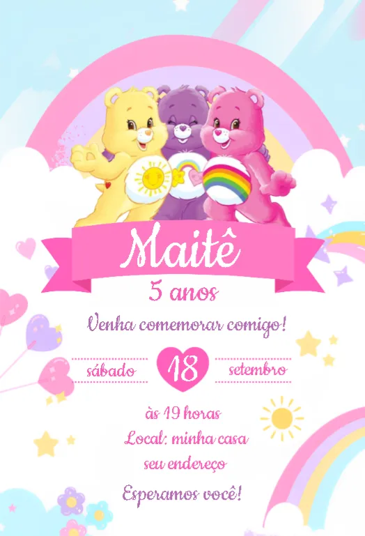 Convite Ursinhos Carinhosos 3 editável e personalizável